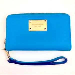 Michael Kors Turquoise Leather Wallet Wristlet